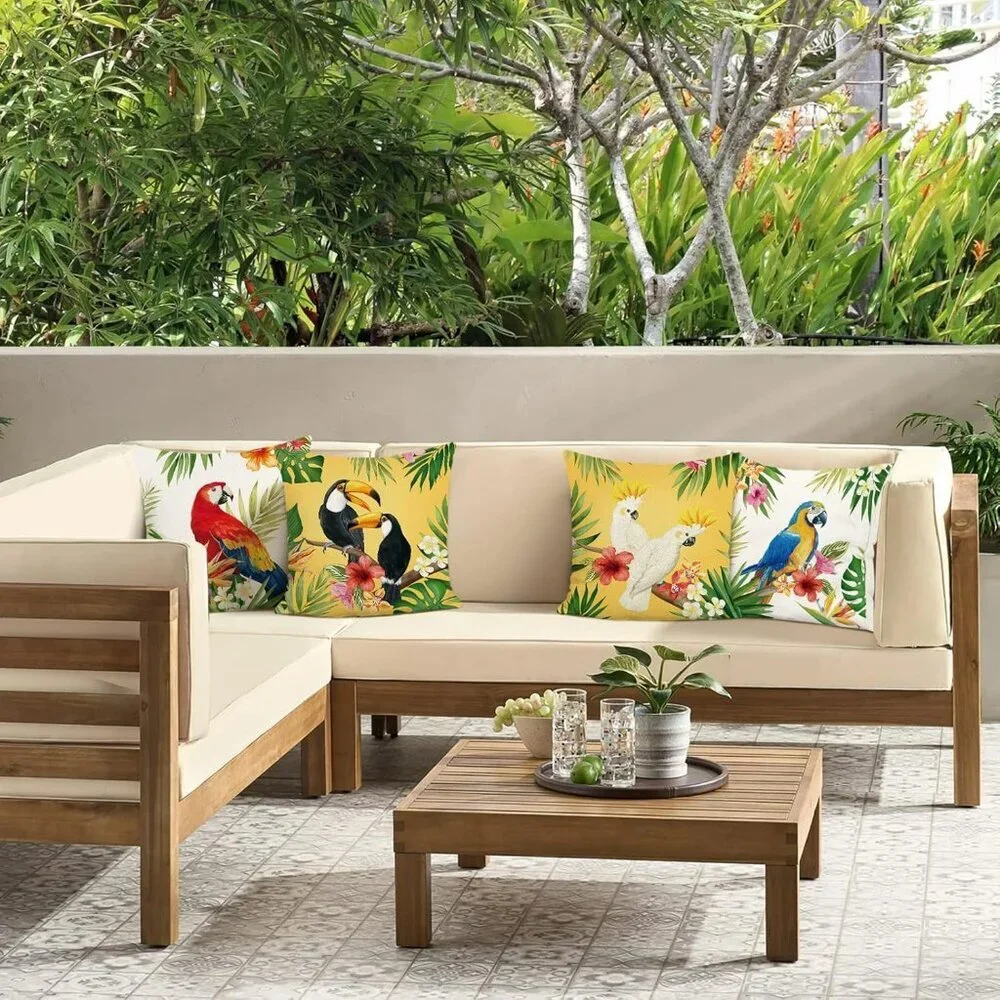 Tropical Birds Toucan Throw Pillow Covers 18 x 18 Inch Parrots Flowers Leaves Ou - Picture 4 of 6